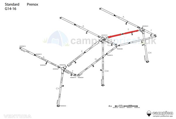 Isabella E-stang udhængsstang G14-16 til Ventura standard 250-300 cm. dybde i Prenox (stål)
