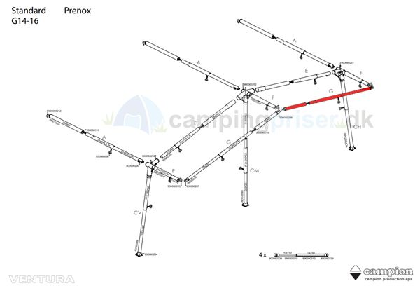 Isabella G-stang udhængsstang G14-16 til Ventura standard 250-300 cm. dybde i Prenox (stål)