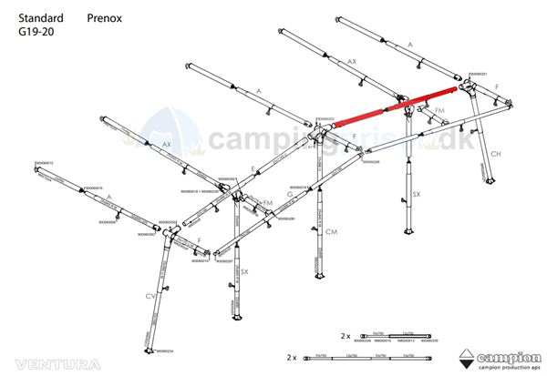 Isabella E-stang udhængsstang G19-20 til Ventura standard 250 og 300 cm. dybde i Prenox (stål)