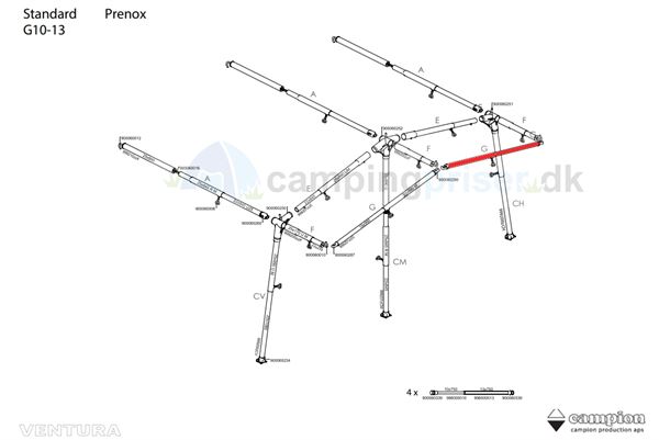 Isabella E-stang udhængsstang G10-13 til Ventura standard 250-300 cm. dybde i Prenox (stål)
