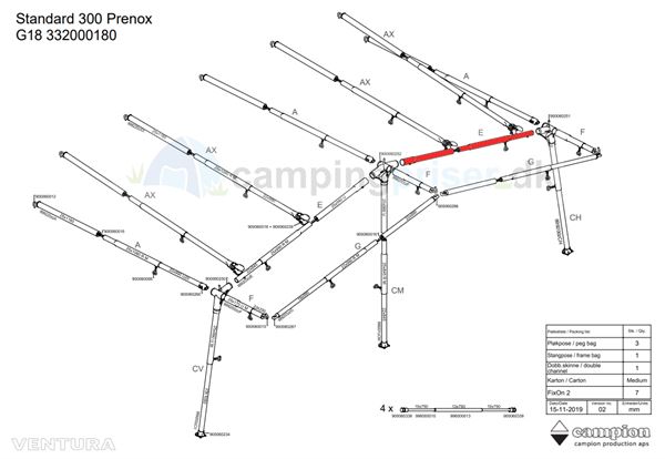 Isabella E-stang udhængsstang G18 til Ventura standard 250 og 300 cm. dybde i Prenox (stål)