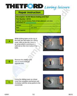 Vejledning til udskiftning af flyder bundtank Thetford toilet C250 -  C260 side 1