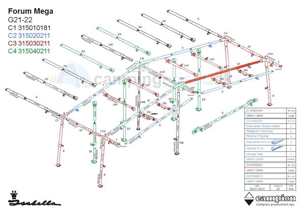 Isabella EF-stang udhængsstang G21-22 til Isabella Forum i MegaFrame