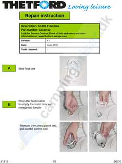 Vejledning til udskiftning af Magnetkontakt Thetford Toilet C402 - side 1