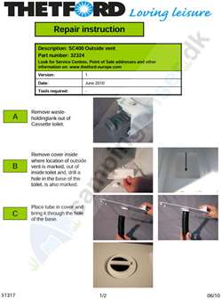 Vejledning slange til udluftning til Thetford toilet C402 - 403 side 1