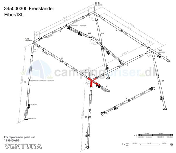 Isabella CVF-hjørne venstre til Ventura Freestander i IXL fiber