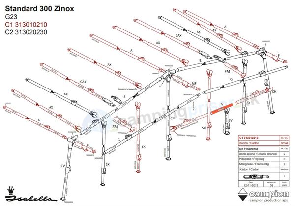 Isabella mellemstykke til verandastang 25x990 mm i Zinox