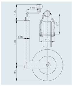 Winterhoff næsehjul med gummihjul 48 mm stamme