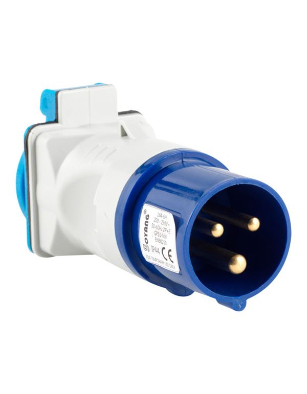 Adapter CEE 17 han / DK jord hun med tre ben