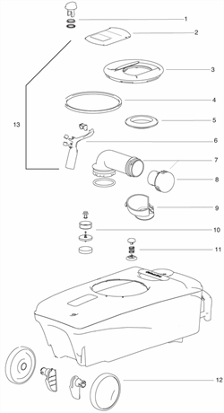 Hjul og leje Thetford kassette toilet C400 og C500 bundtank del 12