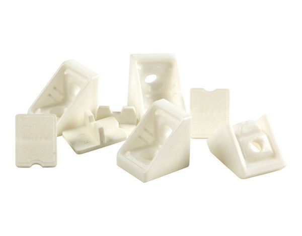 Samleklods - Møbelbeslag i hvid.  * Mål: 20 x 20 x 18 mm