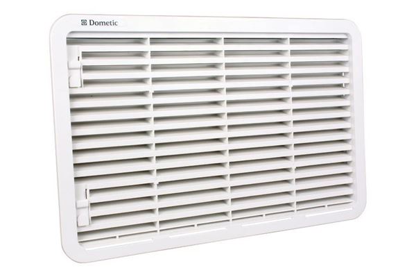 Ventilationsgitter til Dometic køleskab LS 330 - udvendig køleskabsrist,  Farve hvid, Mål: 438 x 278 mm.
